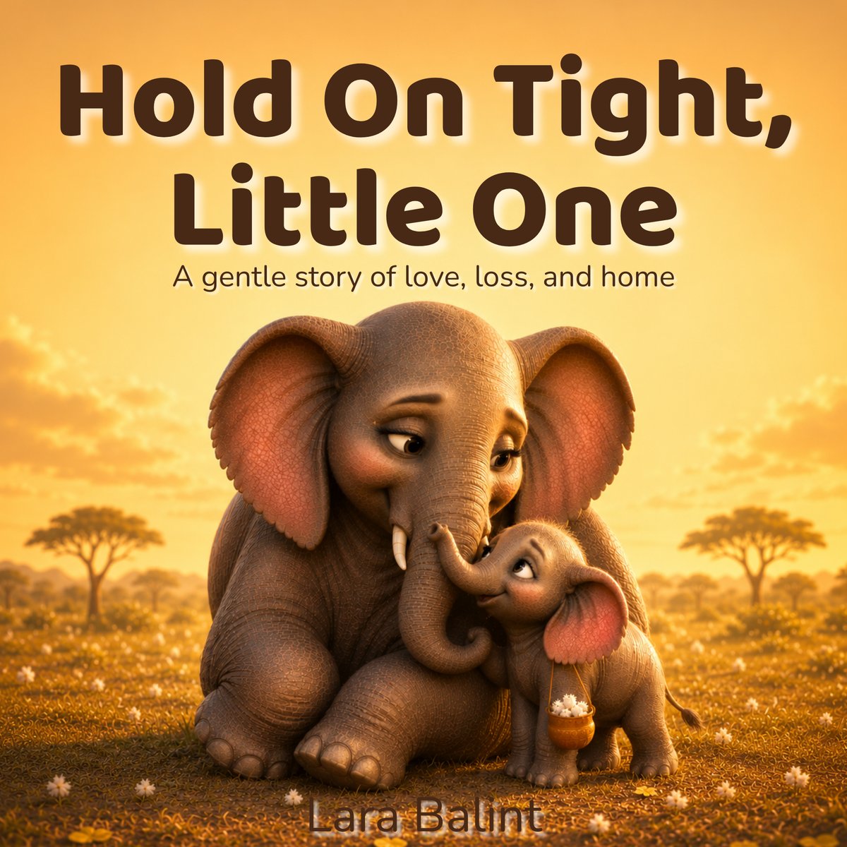 Hold On Tight, Little One book cover, a story about a mother elephant and her baby