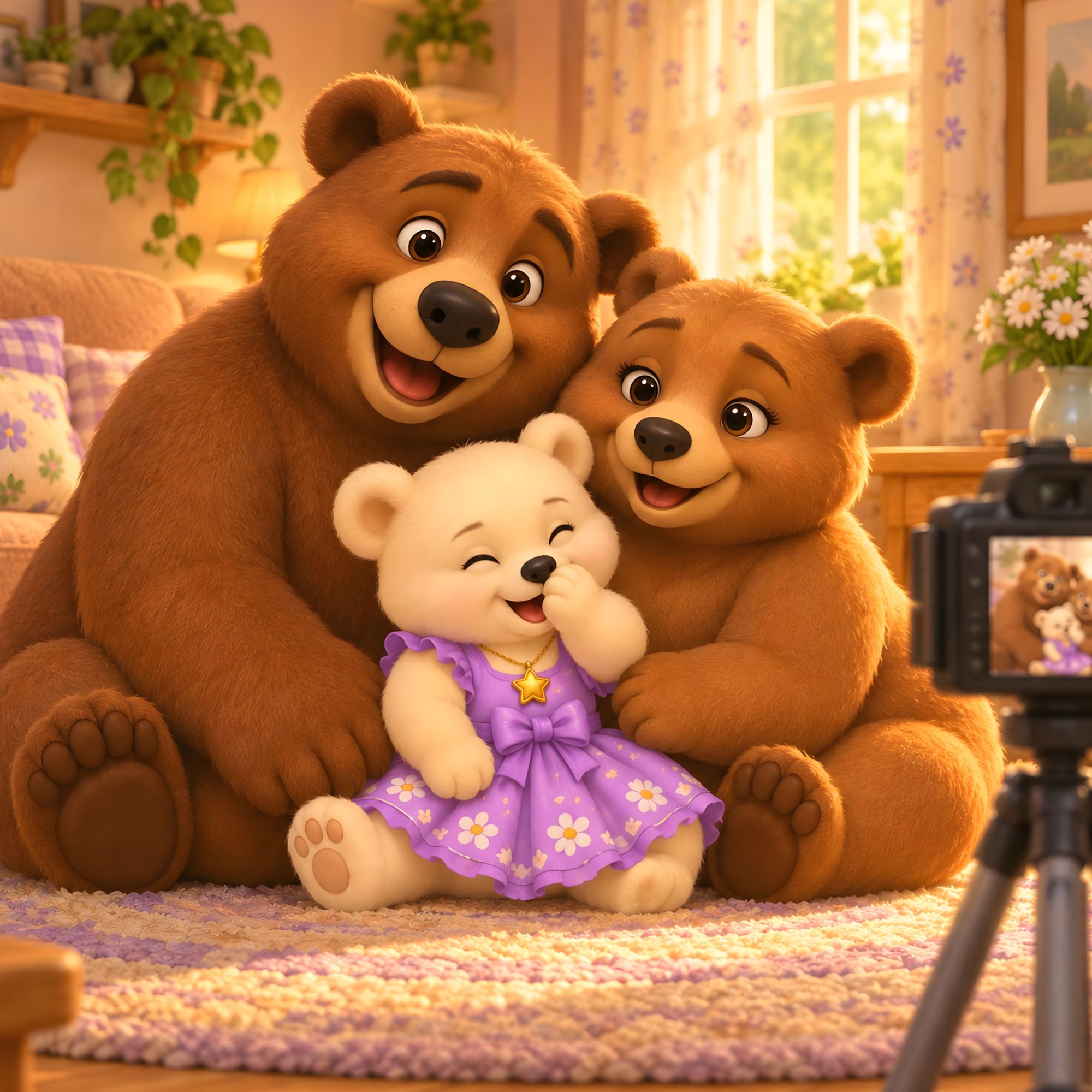 Lily and her parents laughing together during their family photo