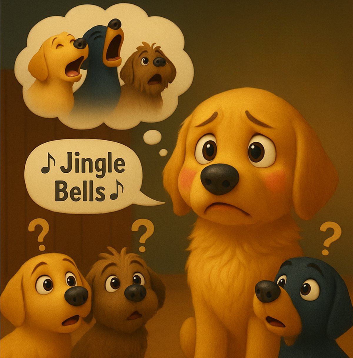Interior illustration from The Dog with the Golden Christmas Voice