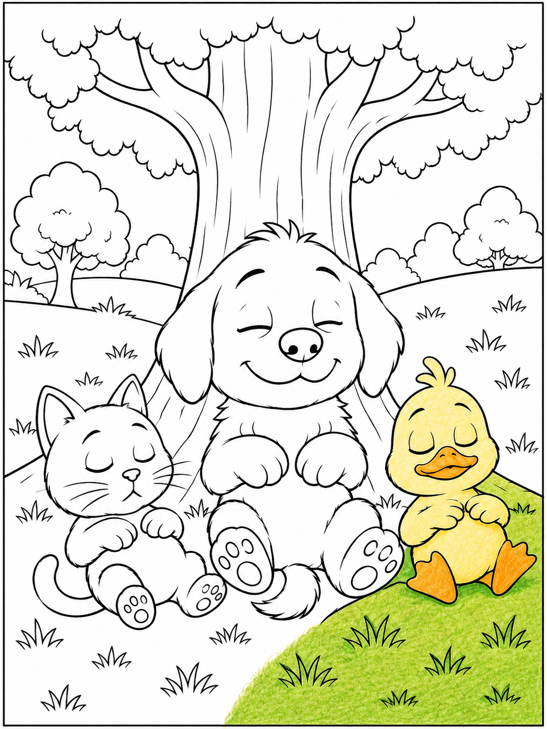 Animal friends colouring page preview