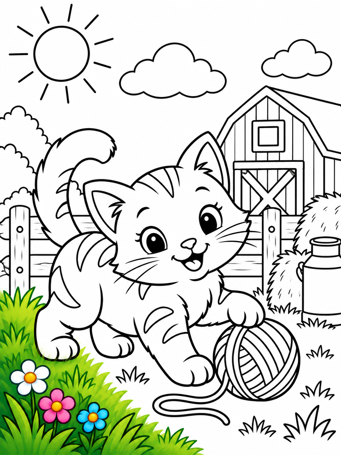 Kitten colouring page preview