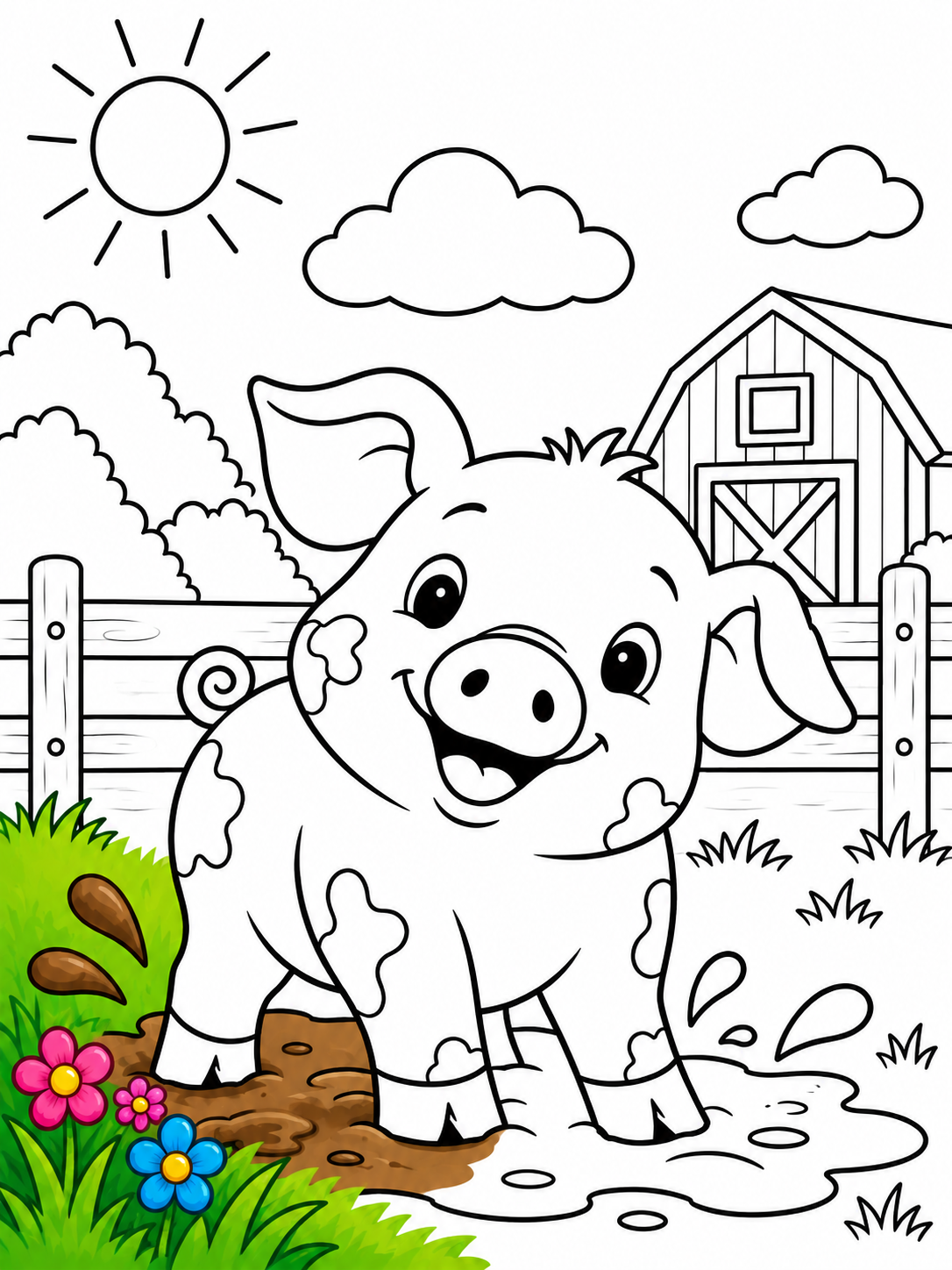 Pig colouring page preview