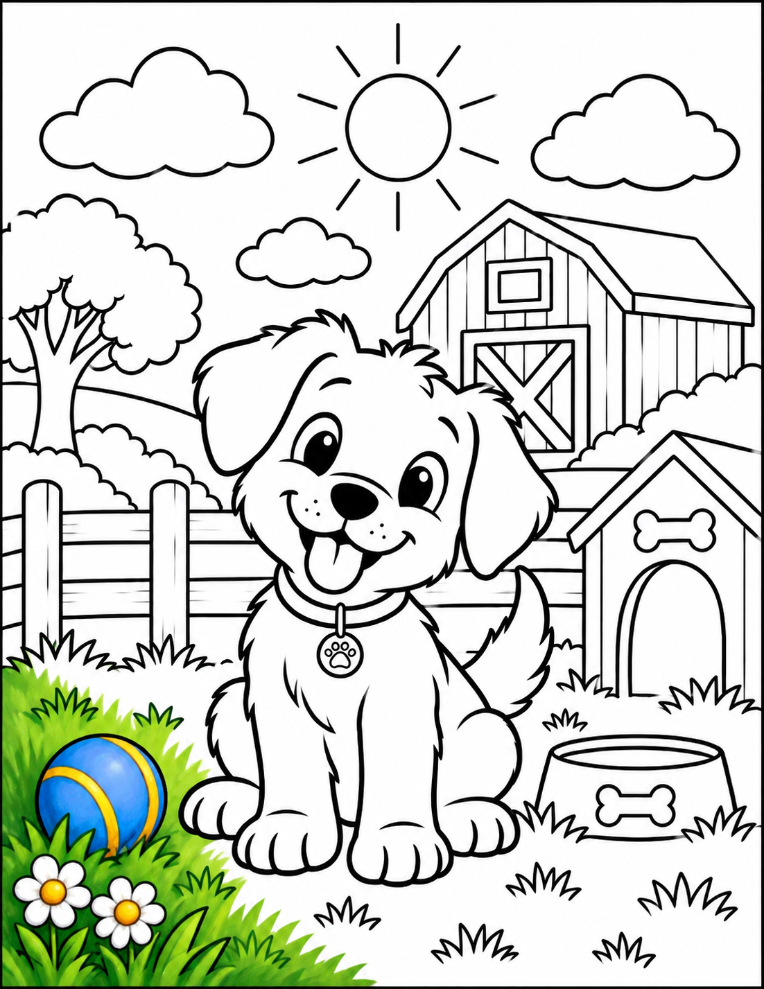 Puppy colouring page preview