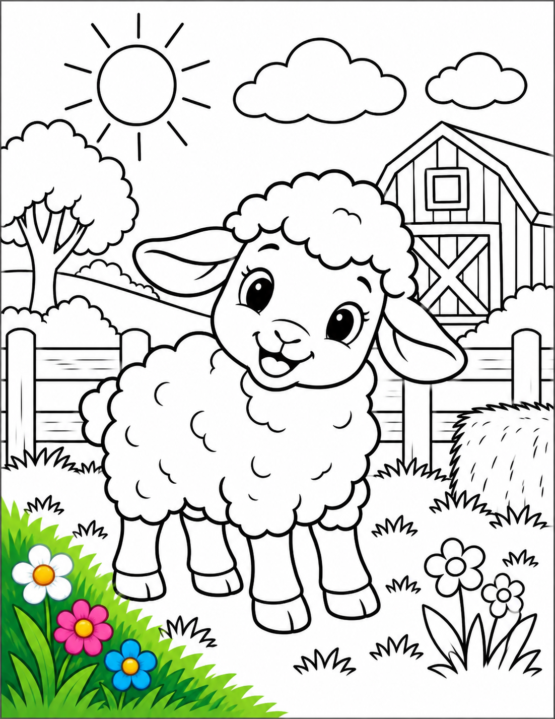 Sheep colouring page preview