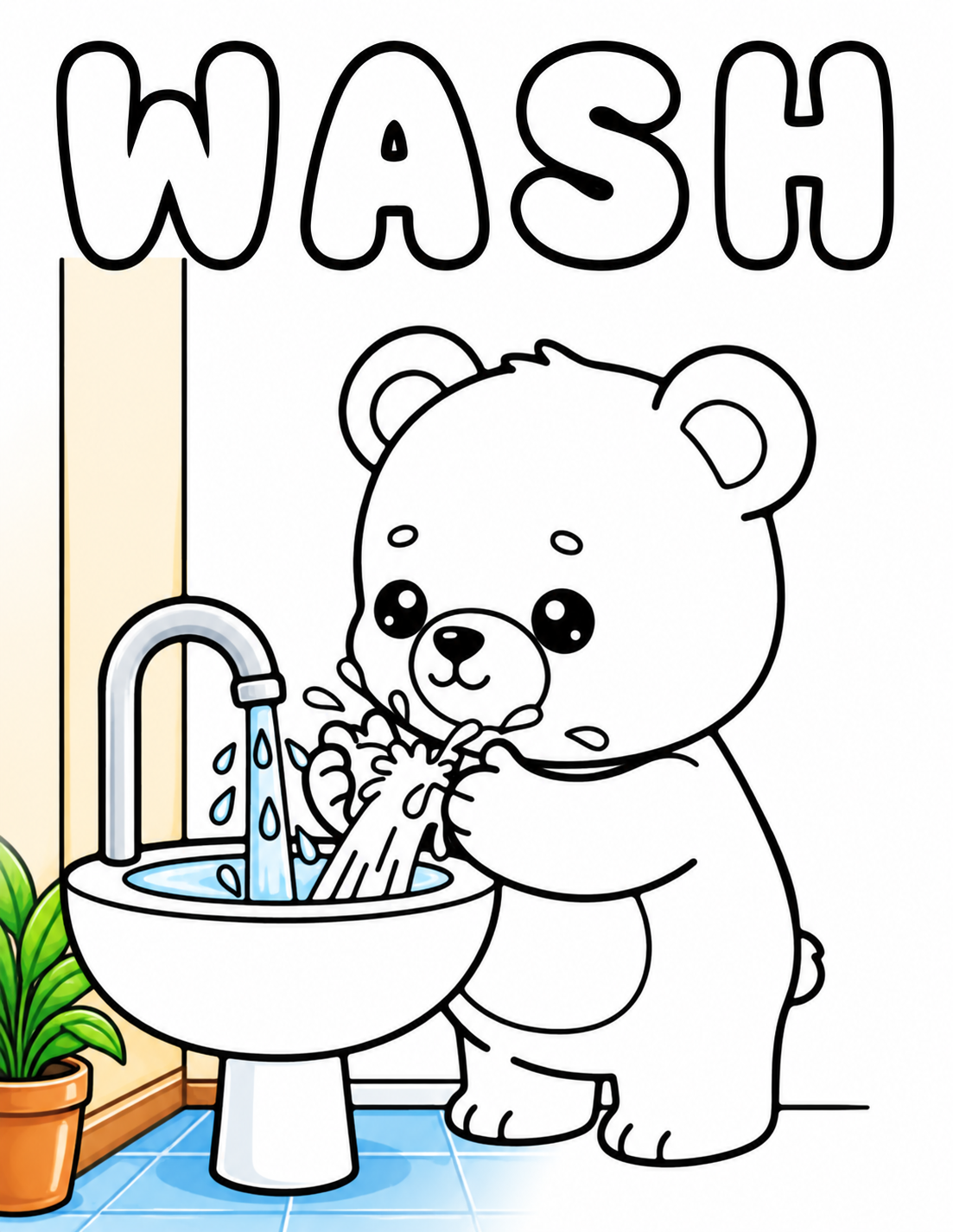 Wash day colouring page preview